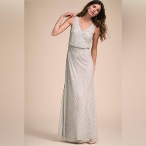 NWT BHLDN Anthropologie Blaise Gown Silver Gray Hand Beaded Geo Dress 8